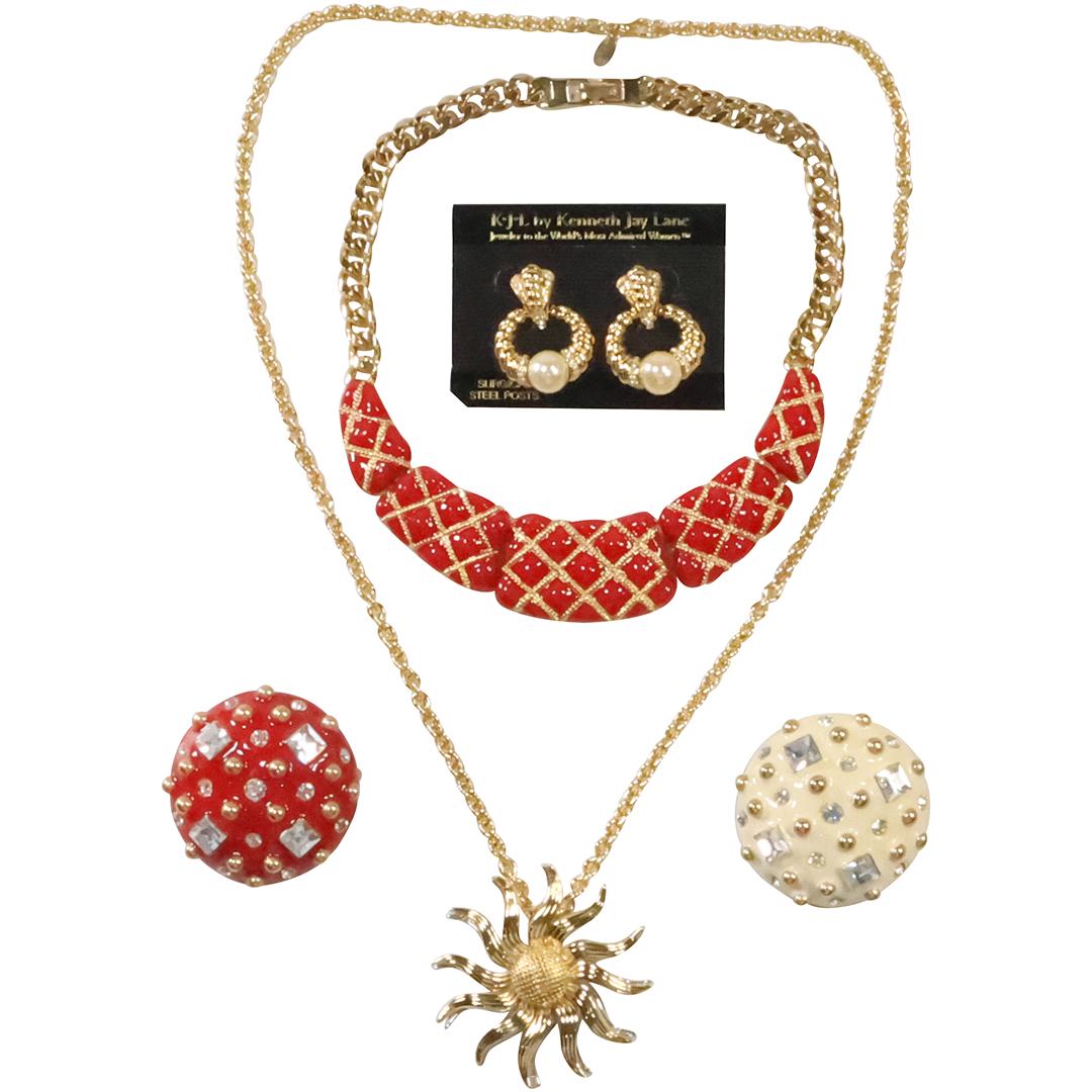 6 Piece Assorted Designer Lot: Craft Red Enamel GT Necklace; Craft 2 Enameld Rhinestone Jewels Pins (1 of 19)