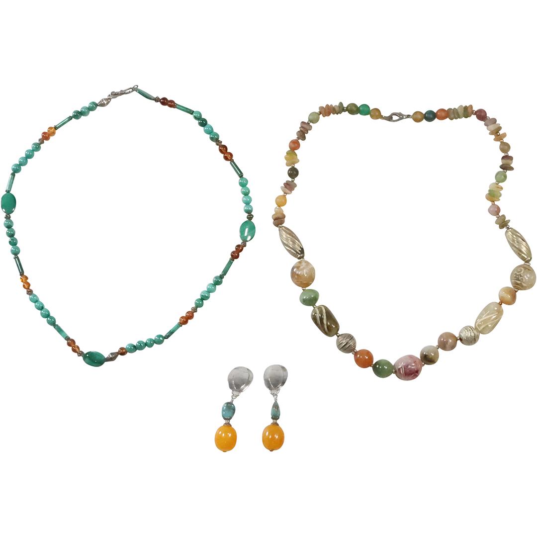 Sterling Clasp Malachite & Amber Necklace; Costume Bead Necklace; MBSF Sterling Bead Earrings (1 of 15)