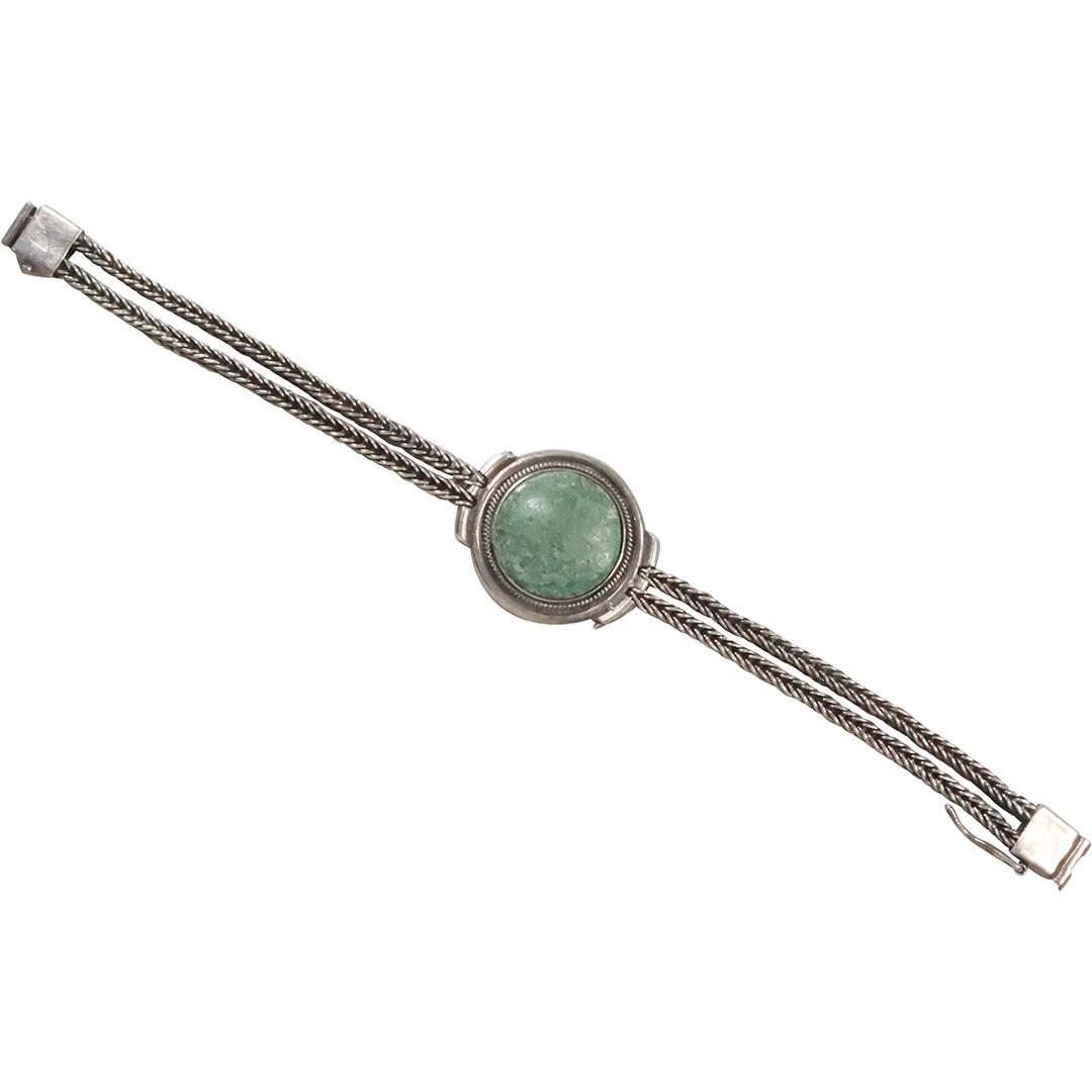 .925 Sterling SilverAmerican Navaho 2-Rope Strands Turquoise Medallion Bracelet 7 in. x 1 in. (1 of 9)