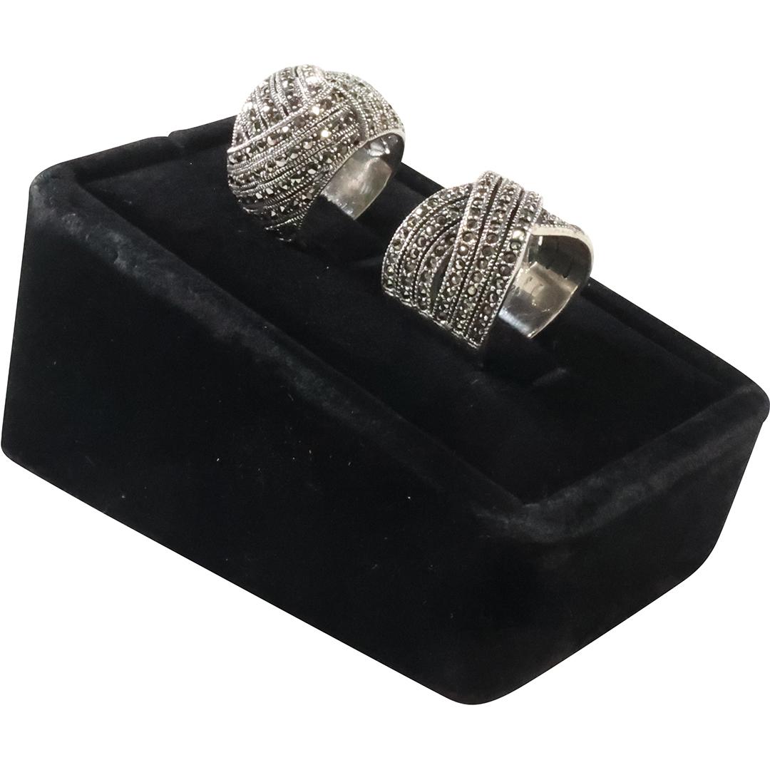 [2] .925 Sterling Silver with Marcasites Large Wide Cross Over Band Ring Size 7; 3-Rows Crossing (1 of 7)