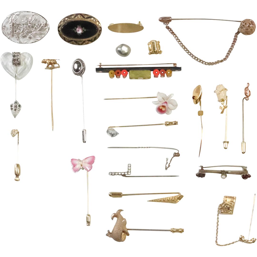 22 Pc. Estate Grouping: 17 Stick Pins; 2 Bar Pins; 3 Sweater Pins (1 of 13)