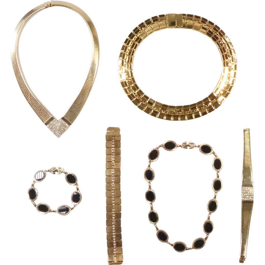 Unsigned Gold Tone Rhinestones Glamour Fashion Necklace; 2-Pc Unsigned Designer Necklace Bracelet (1 of 20)
