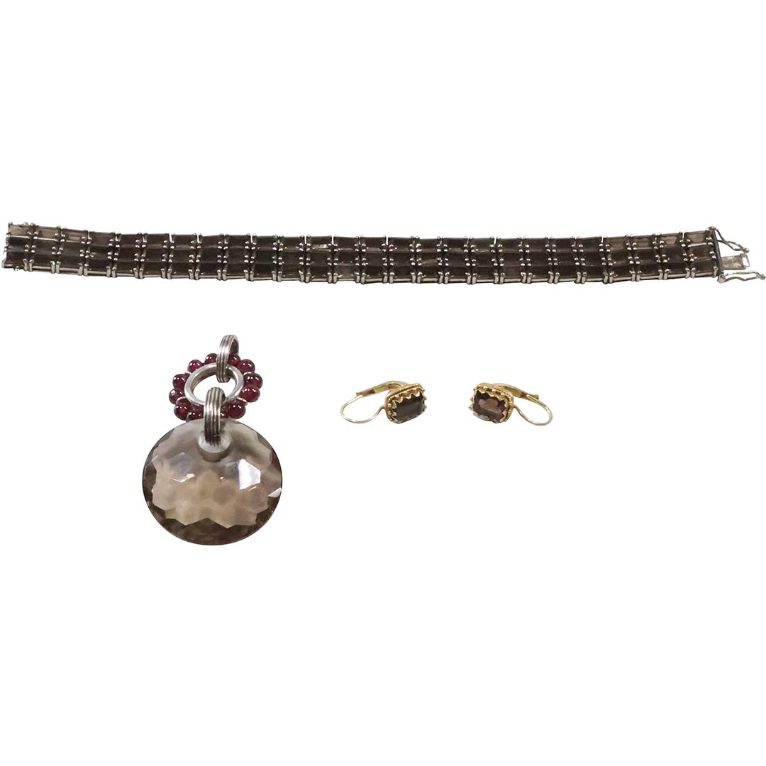 [3] Smokey Citrine 78 Stone Tennis Bracelet; .925 Smokey Citrine Vermeil Earrings; .925 Smokey (1 of 14)