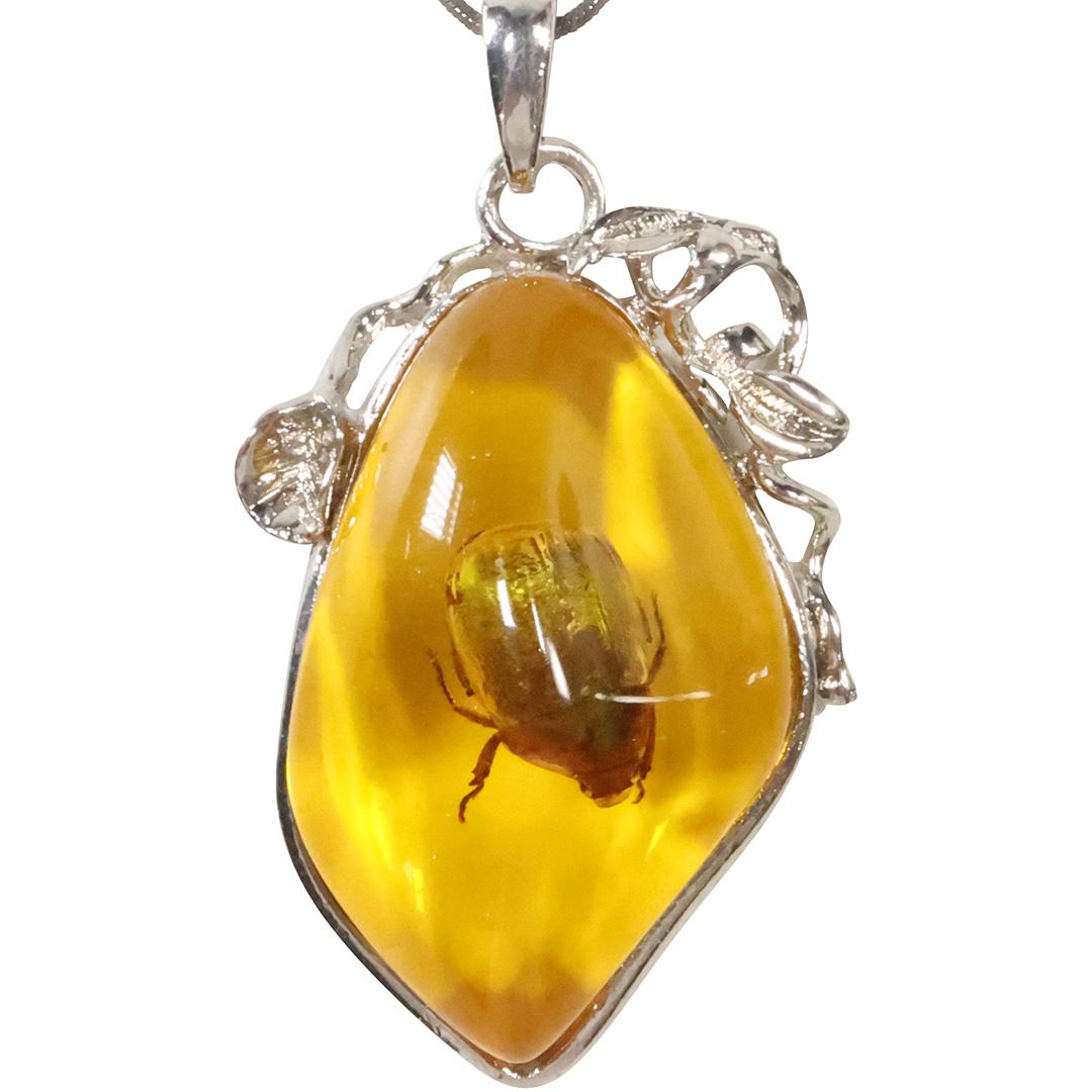 Danecraft .925 Sterling Silver Box Chain with Reconsituted Amber Encrusted with Scarab Necklace (1 of 9)
