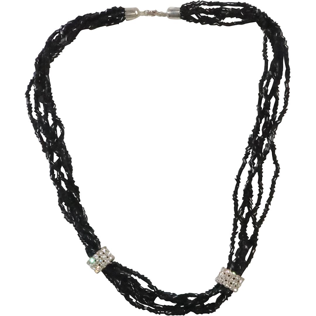 Vintage Glass Black Beads with Rhinestone Sliders Necklace 30 in. x 1 in. (1 of 8)
