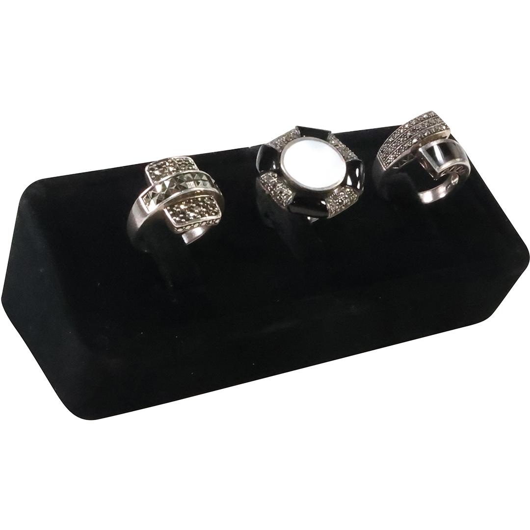 [2] Assorted .925 Sterling Rings: Black Onyx & Marcasites Size 7.5; Black Onyx Marcasites MOP Size 8 (1 of 14)