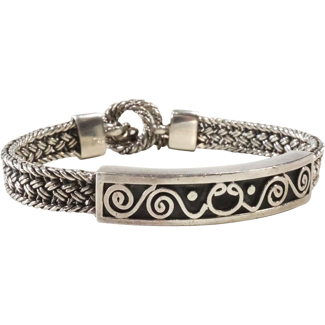 .925 Sterling Silver Toggle Braided with Tooled Panel Bracelet Weighs 31.3 grams (1 of 8)