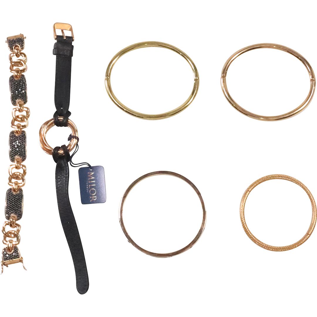 [6] Milor Italy Bronze Black Marcasites Chain Link Bracelet; Leather Band "O" Ring Bronze Bracelet; (1 of 20)