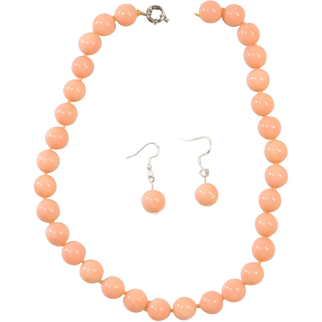 3-Pc Coral Necklace [needs ring for clasp] with Matching Angel Skin Coral Earrings .925 (1 of 8)
