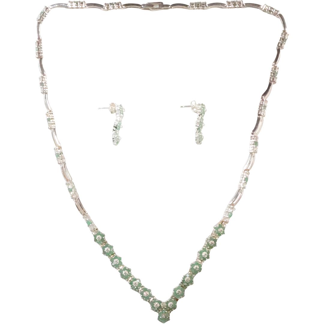 .925 Sterling Emeralds, Diamonds Spinels Necklace and Diamonds Emeralds Earrings (1 of 11)