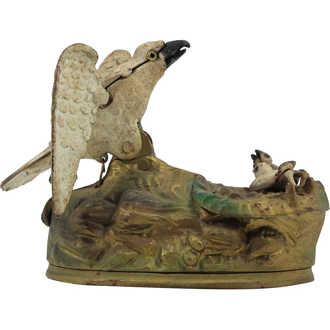 Novelty Cast Iron Mechanical Bank EAGLE and EAGLETS The Book of Knowledge Pat'd 1882 (1 of 18)