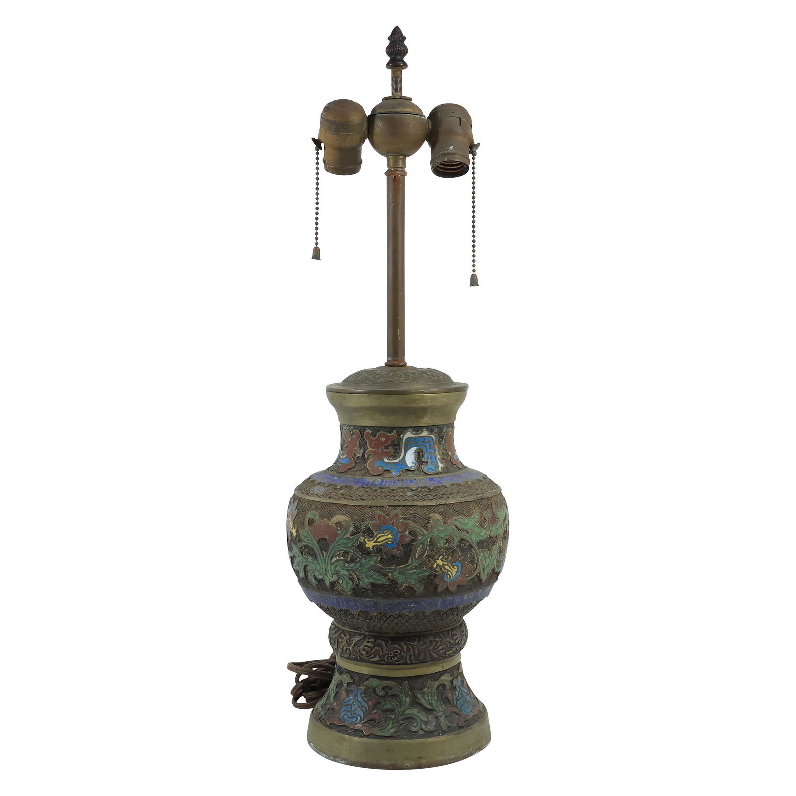 Antique Champleve Chinese Bronze Urn Base Table Lamp 24.5 inches overall height (1 of 20)