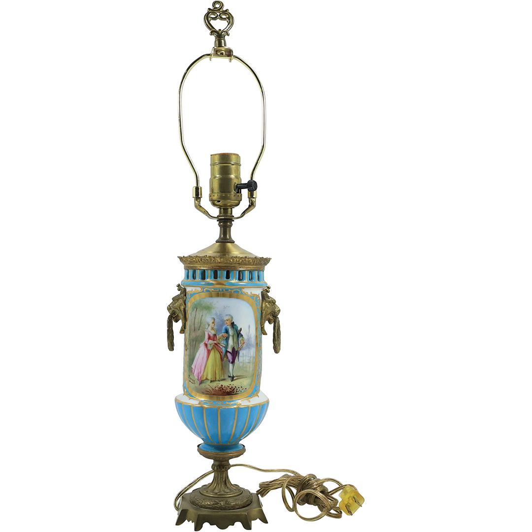 19th C. Sevres Porcelain Urn Table Lamp Hand Painted Courting Scene Artist Signed (1 of 20)