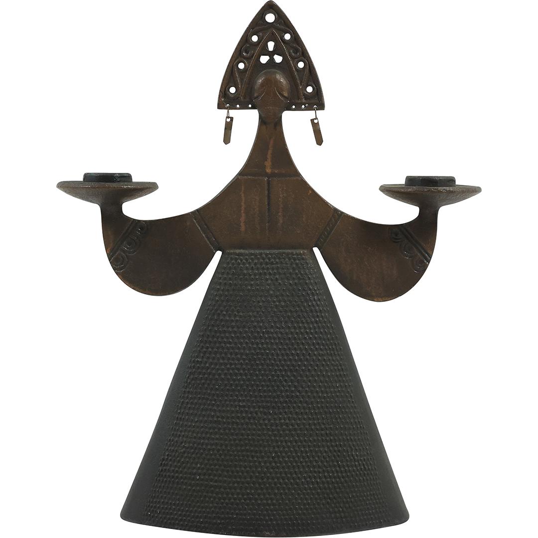 Bjorn Winblad Style Cast Metal Woman Figure in Dress Double Candleholder 11.5 inches height (1 of 16)