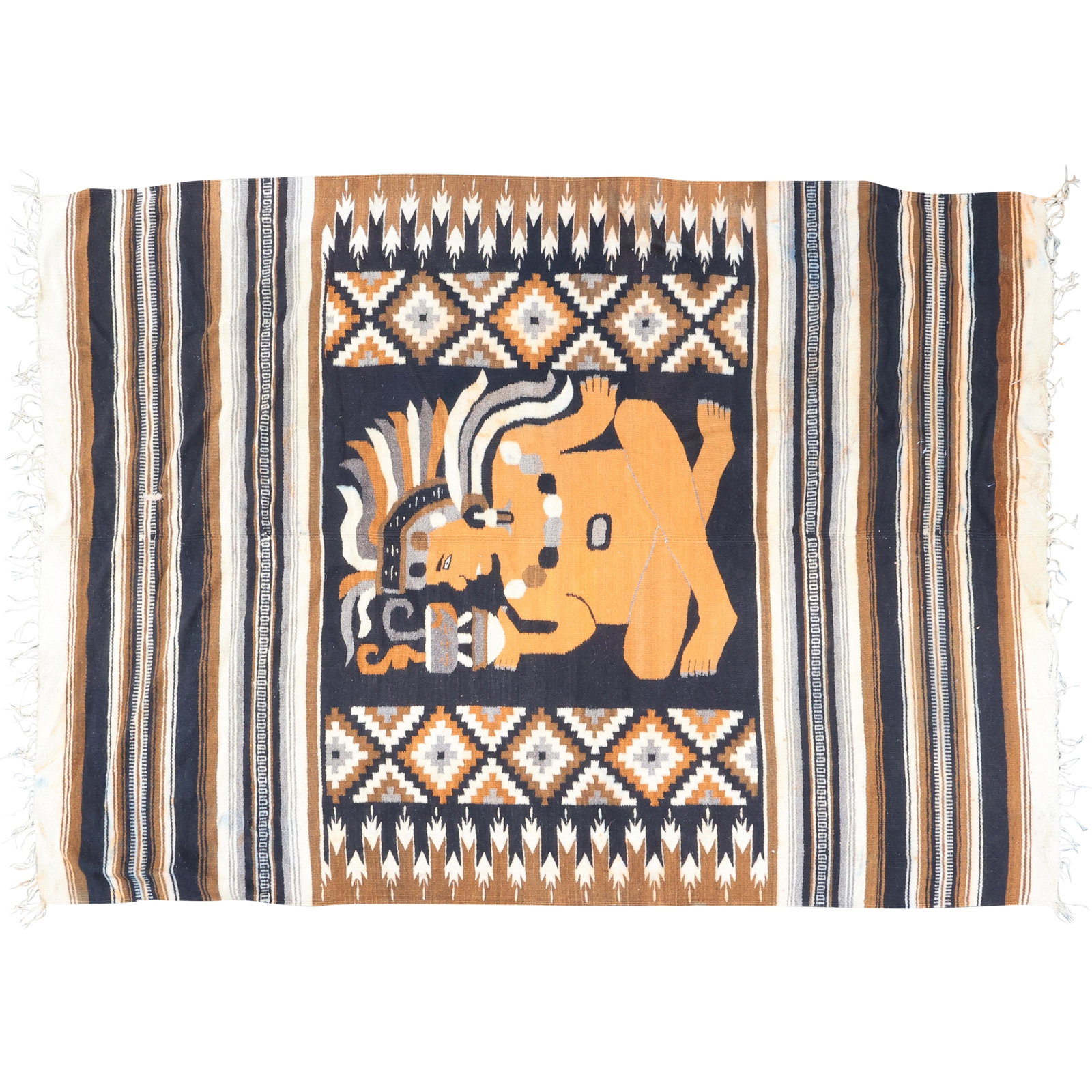 Native American Wool Loom Rug with Figure Holding Incense Burner 76.75 in. x 51.5 in.: Native American Wool Loom Rug with Figure Holding Incense Burner . size: 76.75 in. x 51.5 in. THIS AUCTION HAS SPECIAL PICK UP DATES SPECIAL PICK UP DATES AND TIME-LINE, W/ EXTENDED PICK UPS. 5/22 Mon