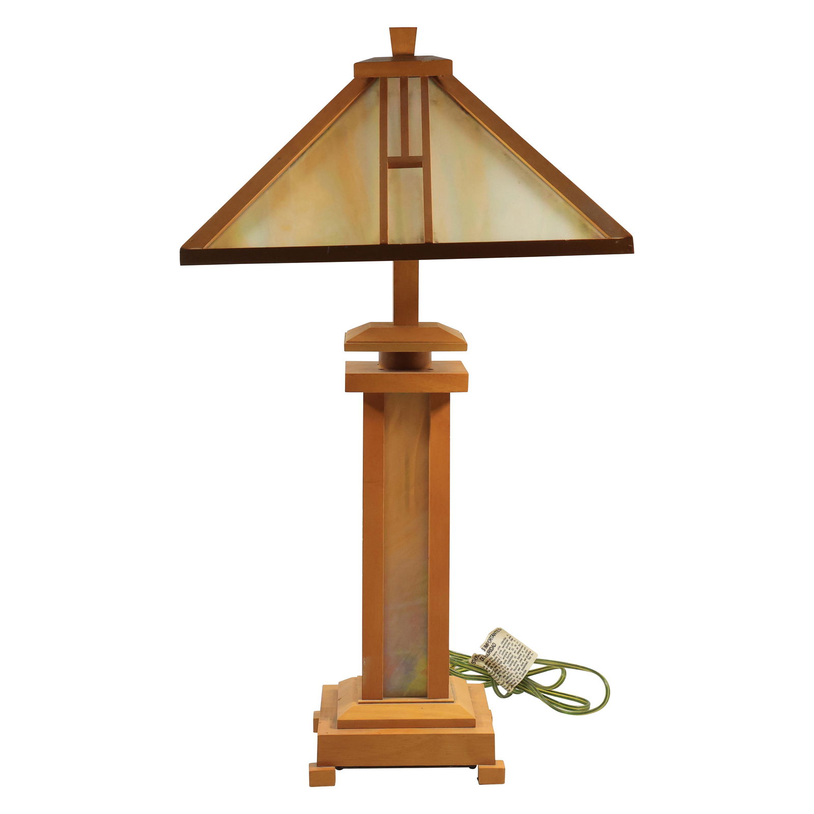 Decorative Arts and Crafts Mission Style Wood Frame Table Lamp Slag Glass Panels (1 of 19)