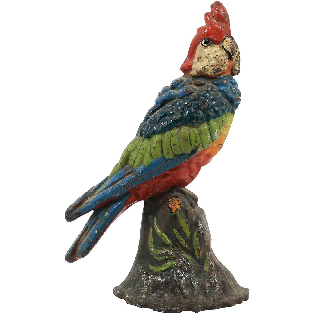 Circa 1920 Cast Iron PARROT Figure Doorstop in Original Paint 12 inches height (1 of 18)