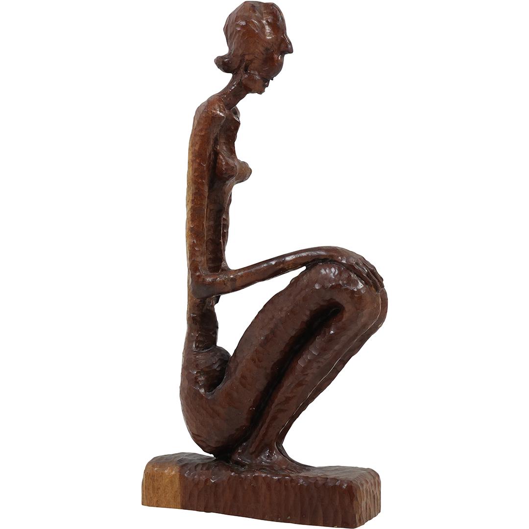 Signed DEROSIER, Carved Wood Haitian Squatting Figure 13 inches height (1 of 20)