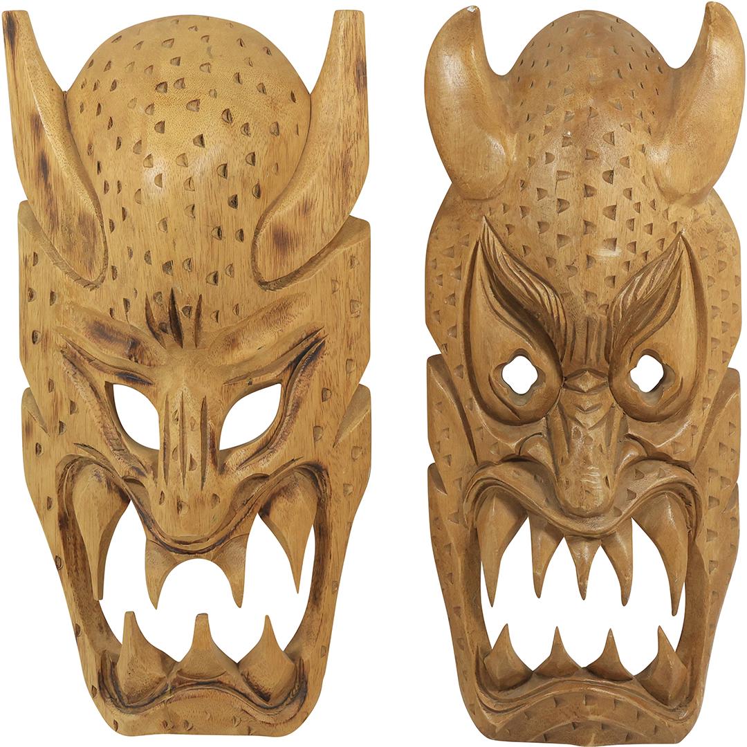 [2] Hand Carved Wooden ONI Japanese Ceremonial Masks 18 inches length (1 of 20)