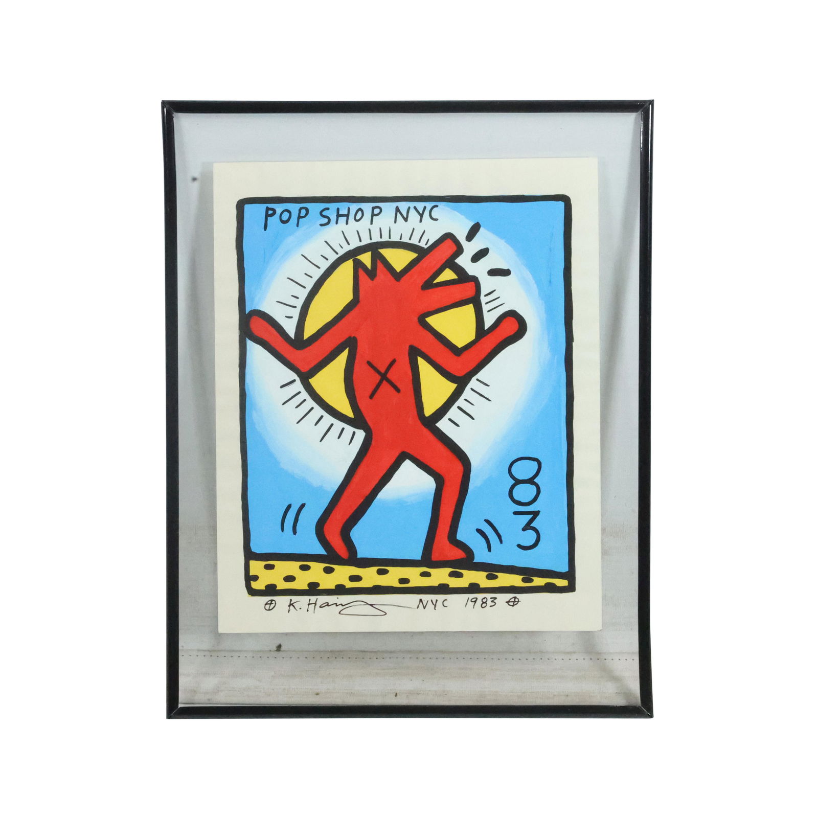 Keith Haring(after); 20thC. Felt -Tip Drawing: Keith Haring(after); 20thC. Felt -Tip Drawing. Felt-tip drawing on paper. Howling Dog. 1983. After Keith Haring. Bears signature and artist's device and dated 1984. Inscribed NYC - Pop Shop; 8.5in. X