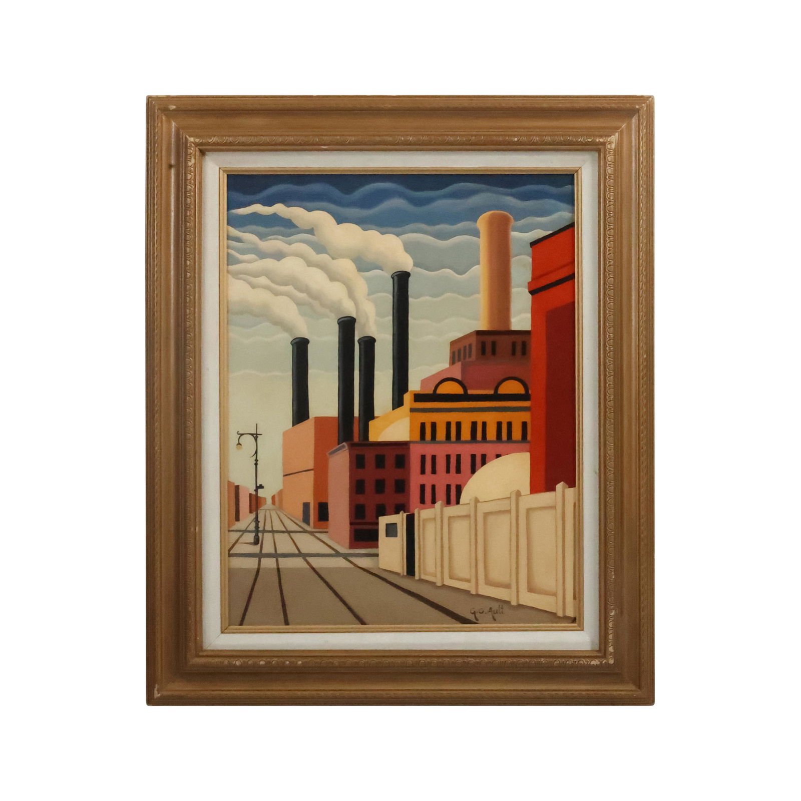 George Copeland Ault, Oil on Board Painting Industrial Factory, Signed and Framed (1 of 12)