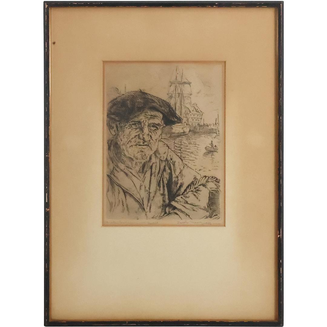 Joseph Margulies 1896-1984 New York; Etching Fisherman, Pencil Signed & Titled, Framed (1 of 12)