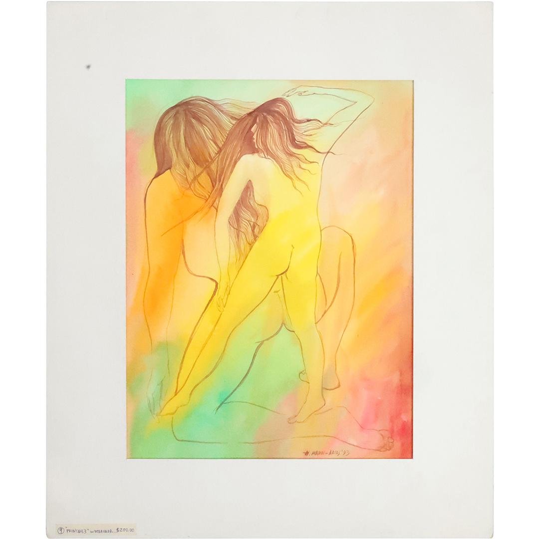 Hector Marin - Arias, Watercolor Painting Nudes, Signed, Exhibition Label on Verso (1 of 12)