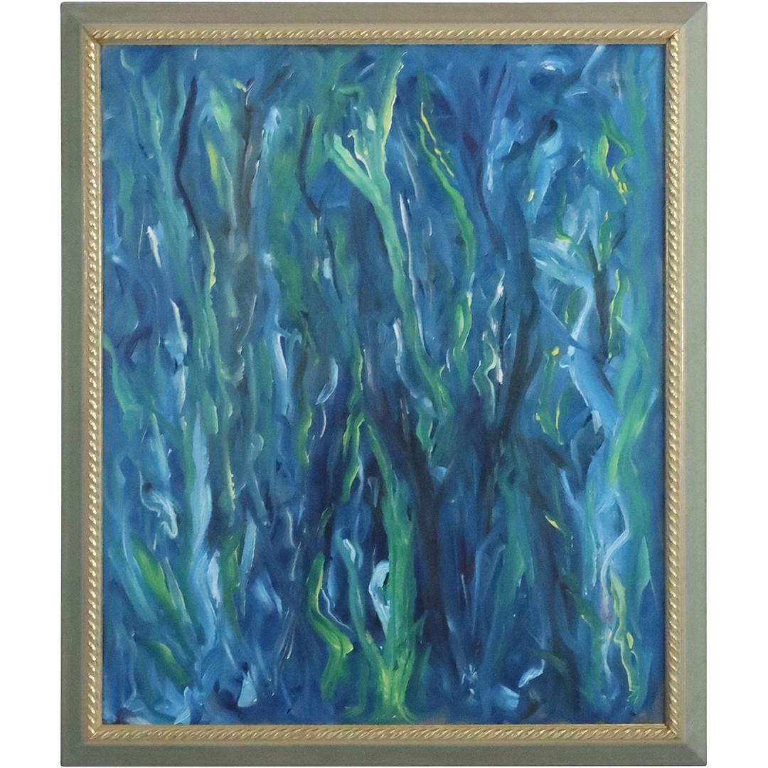 20th C. Blue Green Abstract Oil Painting on Canvas, Framed (1 of 12)