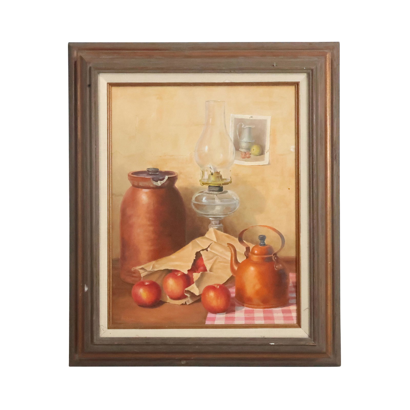 Willam Pribble, Oil on Canvas Painting Still Life "Crock and Red Apples", Signed (1 of 13)