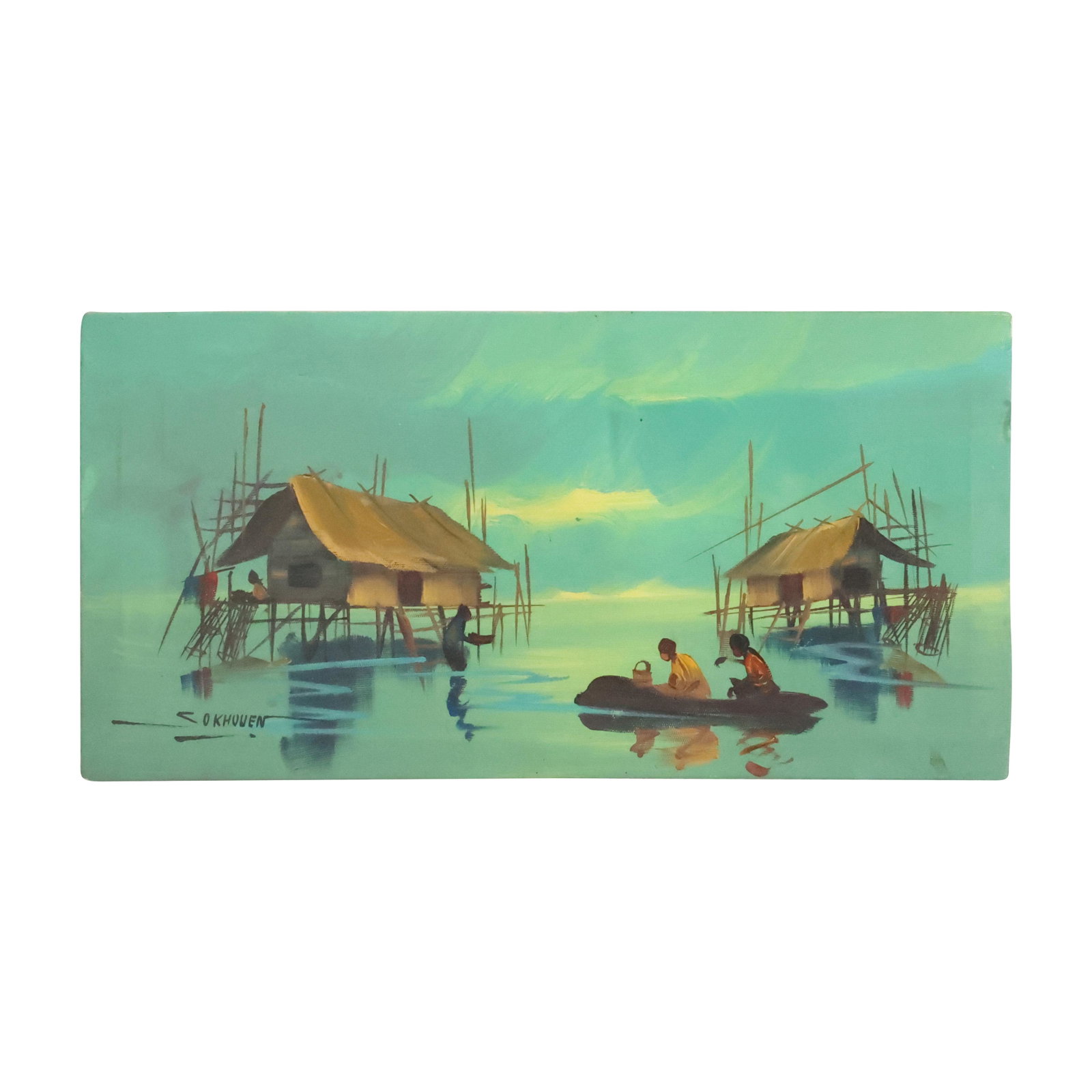 Signed C O KHOUEN, Vintage Oil on Canvas Painting Cambodian Life: Signed C O KHOUEN, Vintage Oil on Canvas Painting Cambodian Life. size: 7.75 in. x 15.75 in. THIS AUCTION HAS SPECIAL PICK UP DATES SPECIAL PICK UP DATES AND TIME-LINE, W/ EXTENDED PICK UPS. 5/22 Mon: