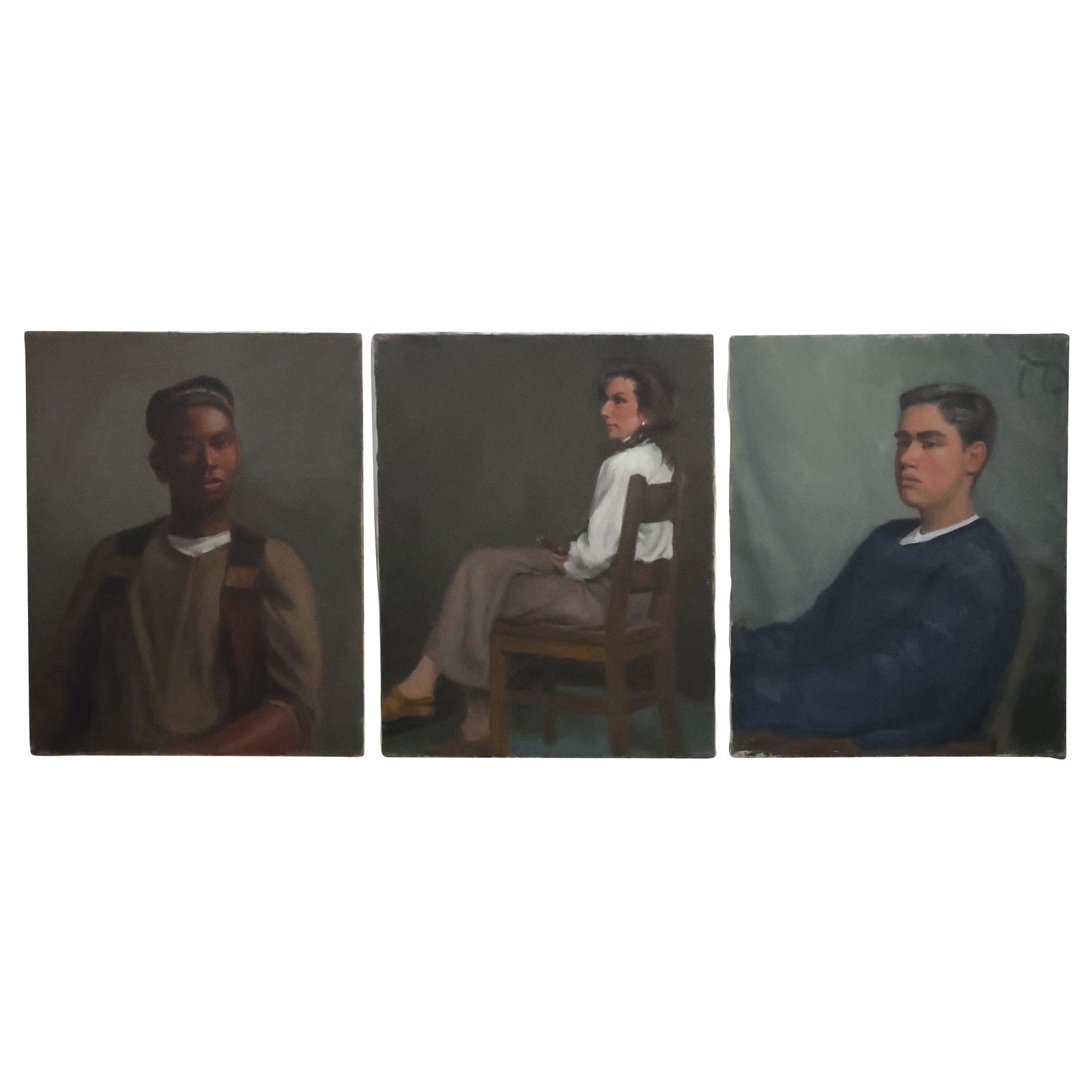 Dee Kersting, [3] Assorted Oil Painting Portraits including African American Young Man (1 of 20)