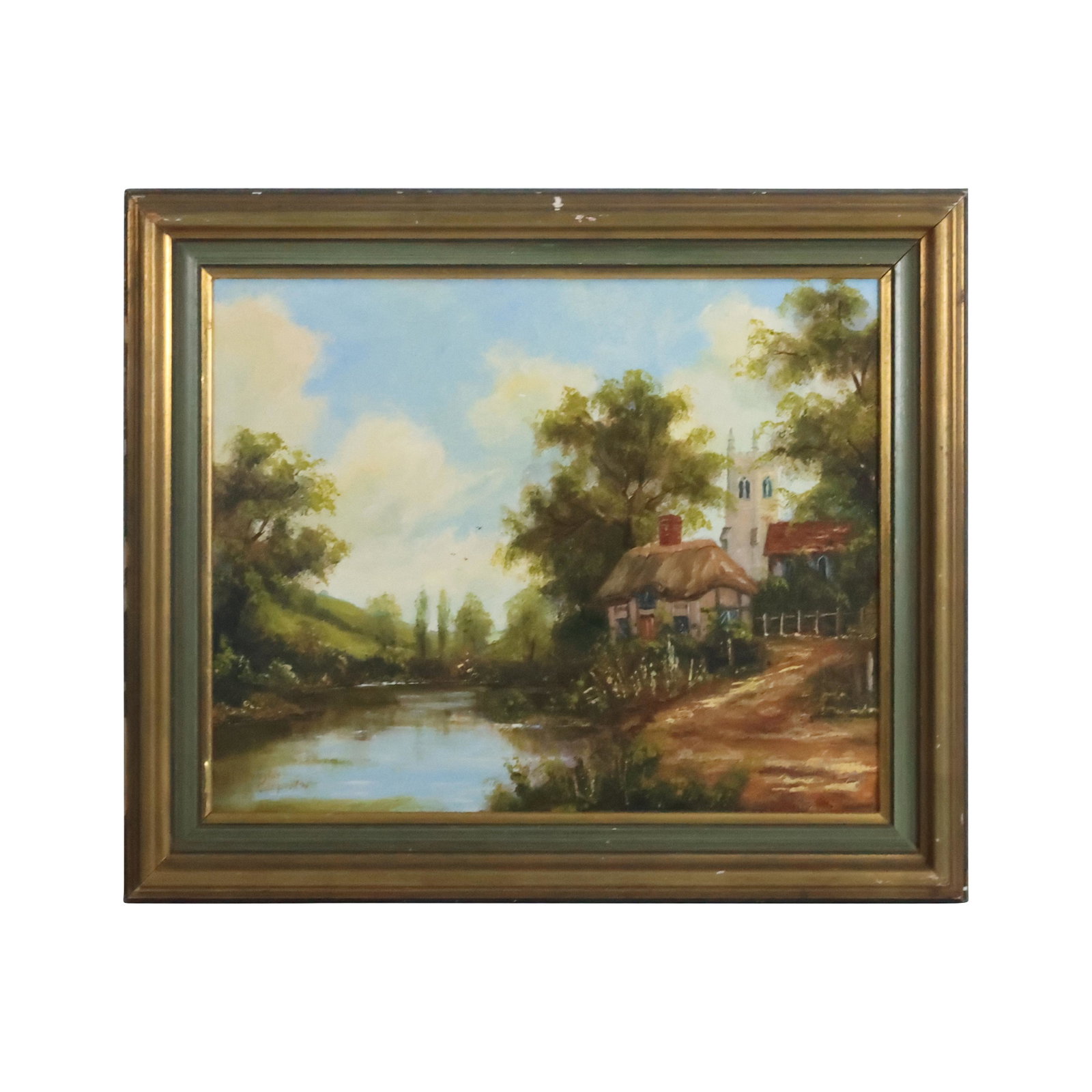 Douglas Carpenter, England, Oil on Canvas Painting, Landscape with Cottage and Stream: Douglas Carpenter, England, Oil on Canvas Painting, Landscape with Cottage and Stream. size: 16 x 20, 21 x 24.5 outside frame THIS AUCTION HAS SPECIAL PICK UP DATES SPECIAL PICK UP DATES AND TIME-LINE