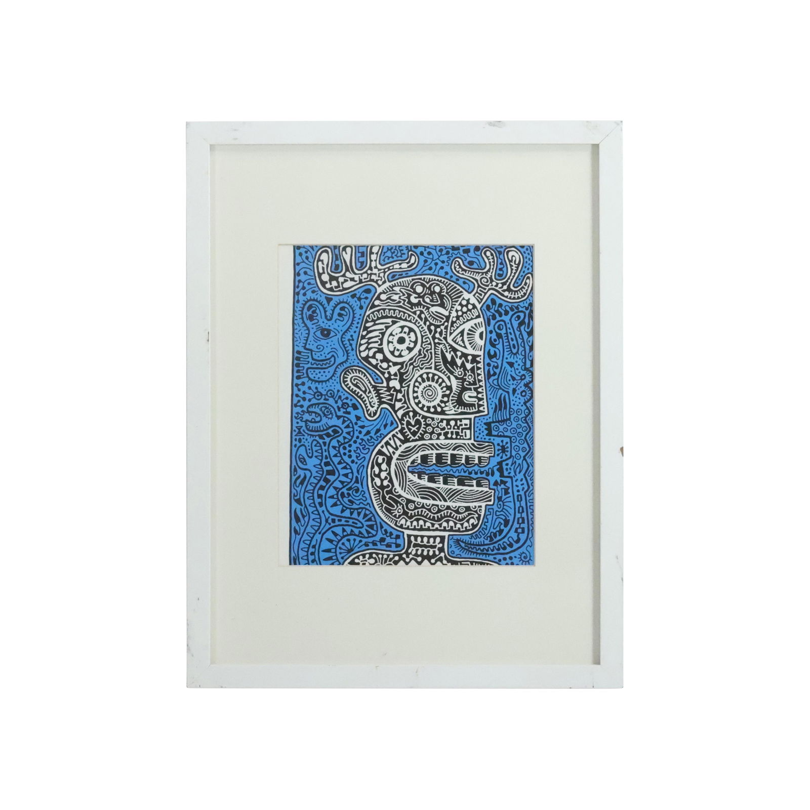 Dan Fenelon, Framed Lithograph Abstract Head "Tiki Head II Blue" (1 of 10)