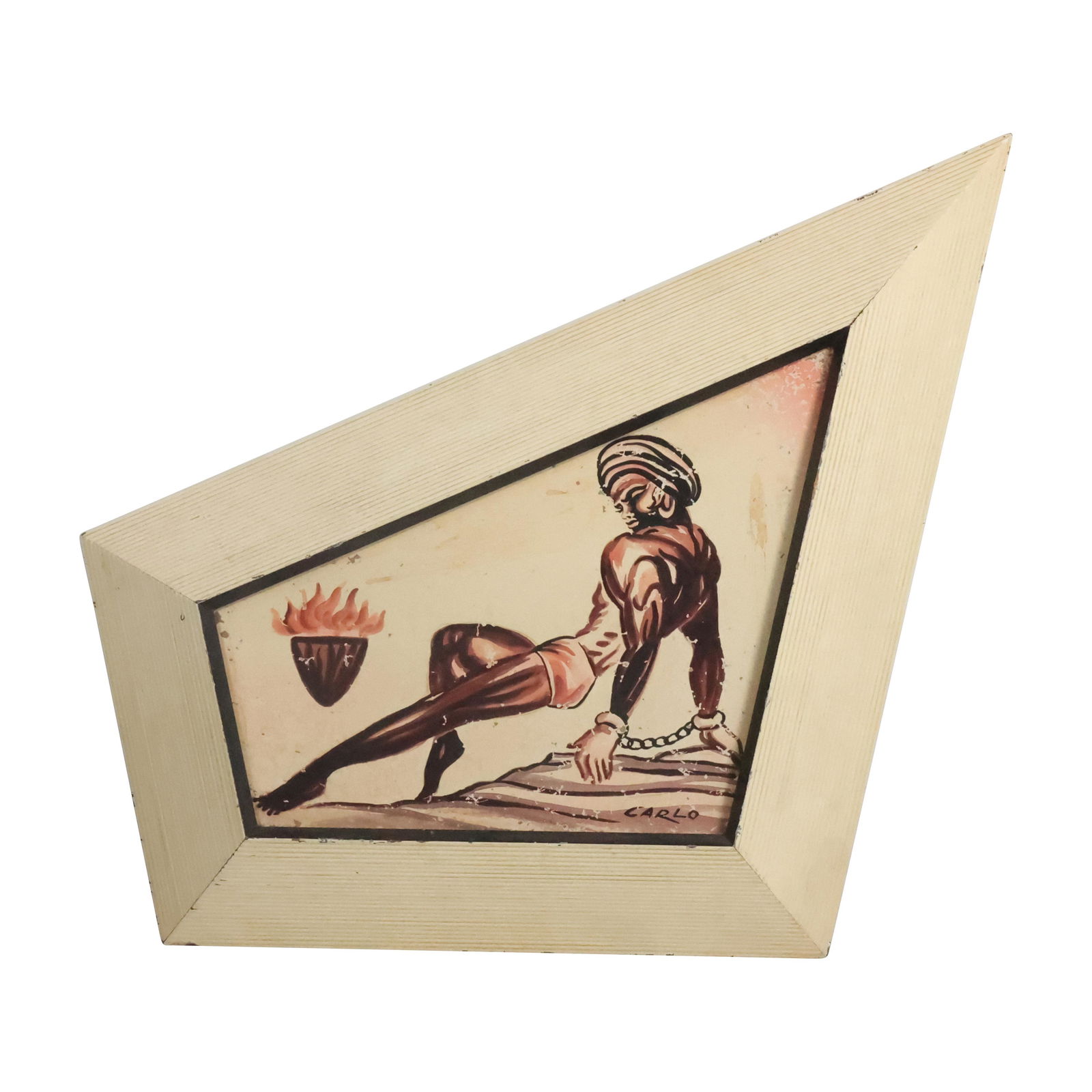 Signed Carlo, Mid-Century Modern Reclining Man in Unique Shaped Frame (1 of 13)