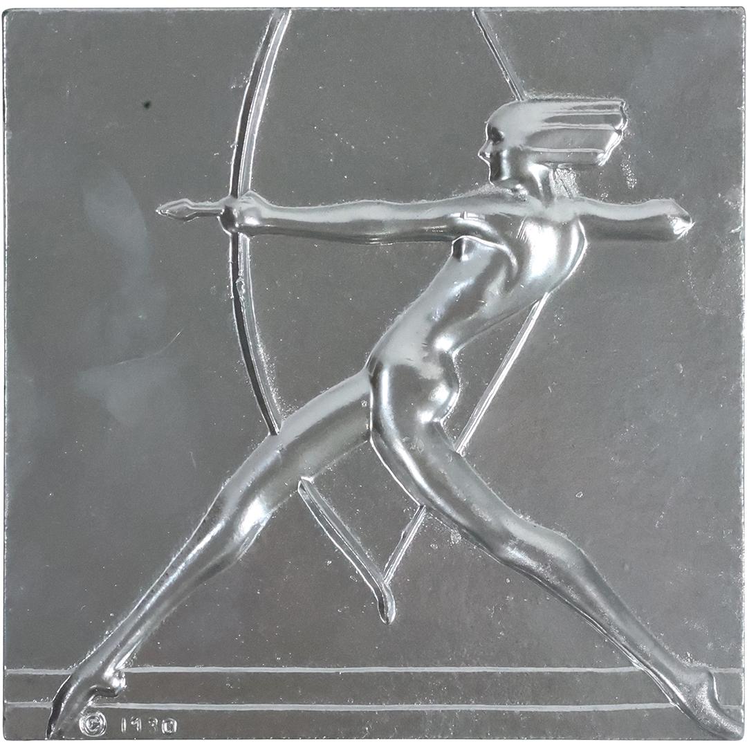 Frankart c. 1930; Cast Aluminum Plaque Art Deco Archer 8 inches x 8 inches (1 of 9)