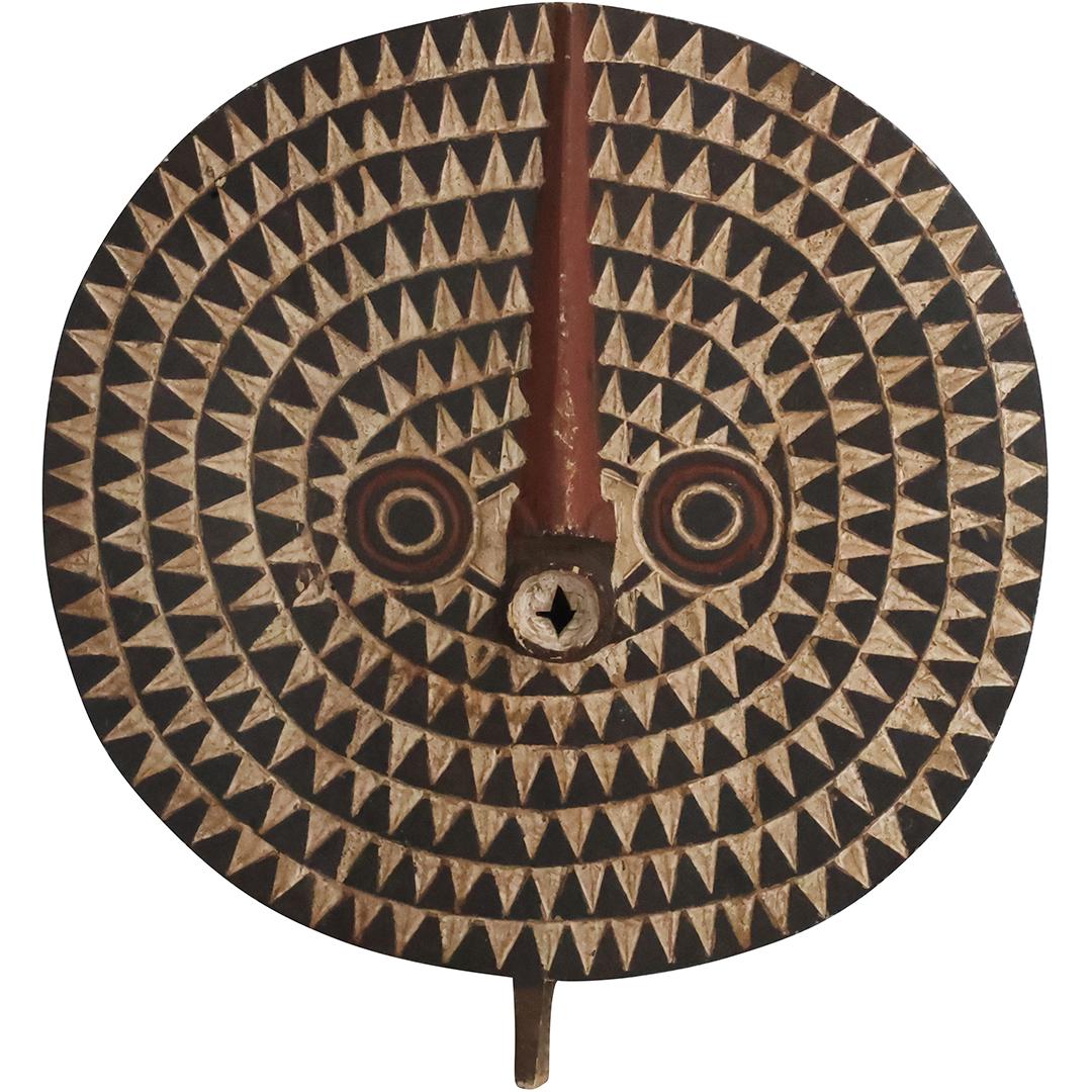 Unique Round Carved Wood African Ceremonial Hand Held Mask Decorated 27.25 inches (1 of 13)