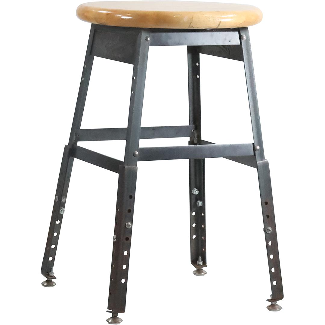 Pollard Chicago Metal Industrial Factory Stool with Wooden Seat (1 of 14)