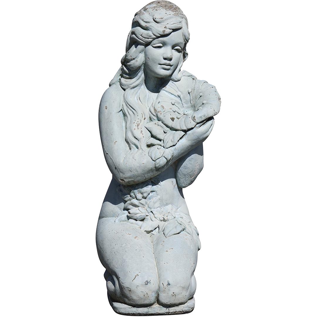 Henri Studio Outdoor Concrete Statue Kneeling Woman Holding Large Flower 24 inches height (1 of 12)