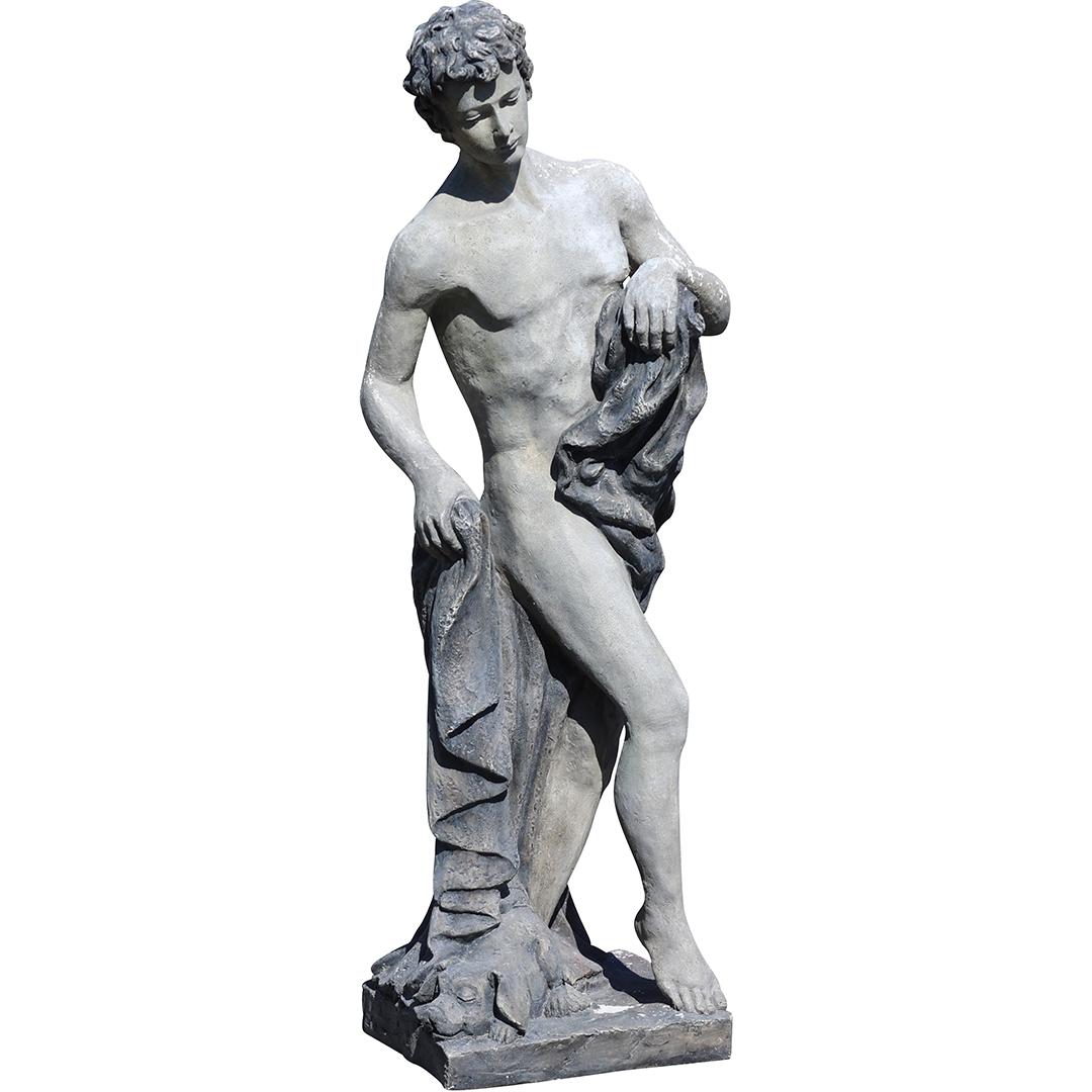 Lifesize Nude Male Greek Goddess Garden Statuary in Fiberglass 61 inches height: Lifesize Nude Male Greek Goddess Garden Statuary in Fiberglass 61 inches height. size: 61 in. x 24 in. x 16.5 in. THIS AUCTION HAS SPECIAL PICK UP DATES SPECIAL PICK UP DATES AND TIME-LINE, W/ EXTENDE