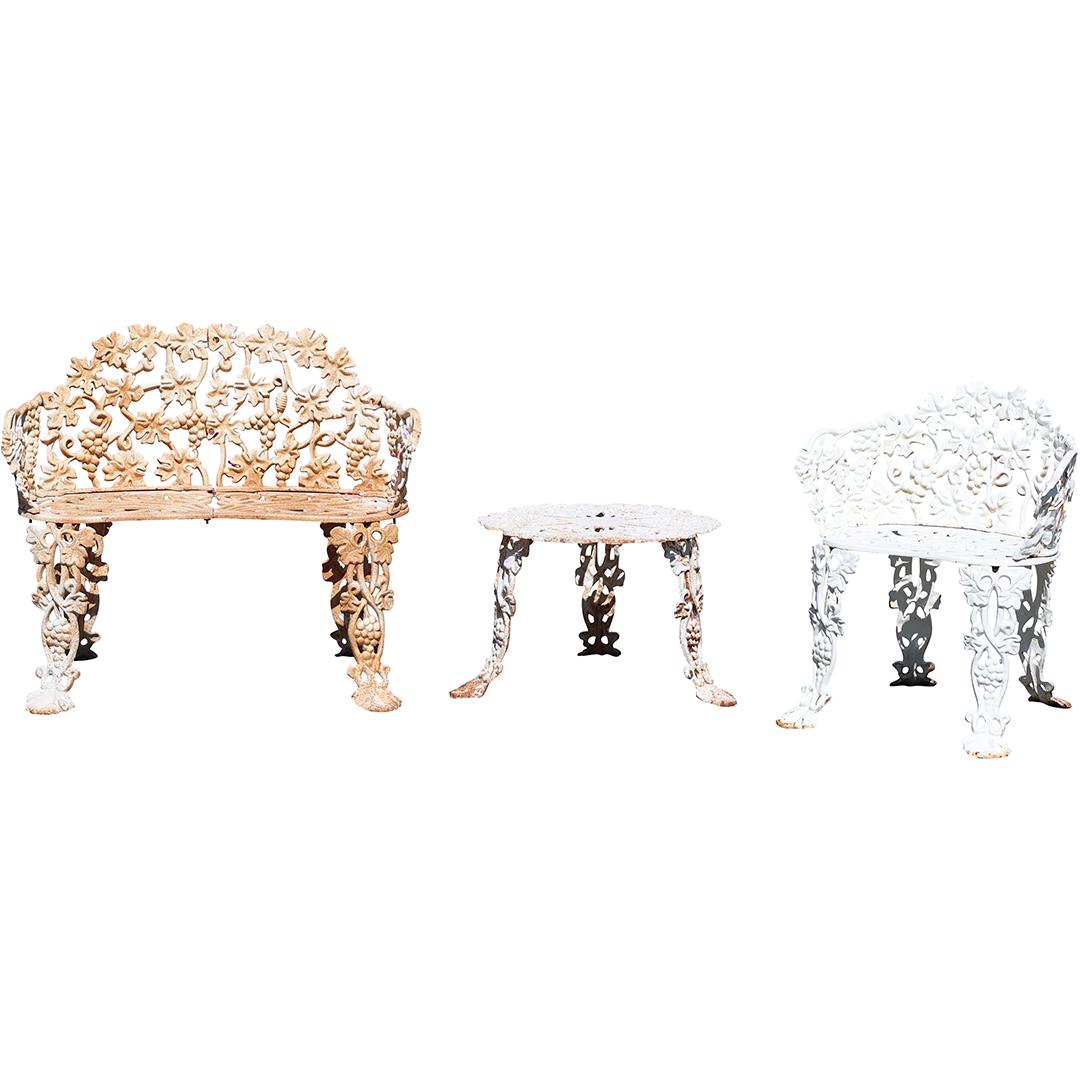3 Piece Cast Iron Garden Set Grape and Leaf Pattern Bench, Chair and Round Stand (1 of 20)