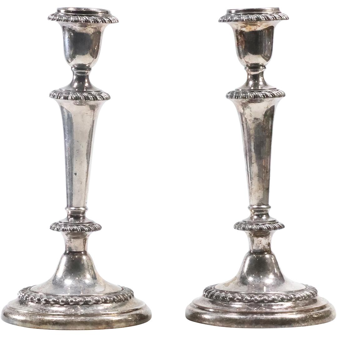 [2] Continental Silver Plate Tall Candlesticks with 3 Hallmarks 10.5 inches height (1 of 14)