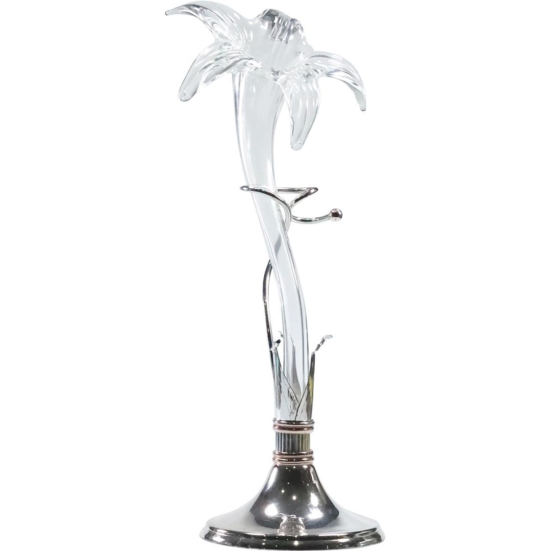 Crystal Glass Flower Form Vase in Silver Plate Base  14.5 inches height (1 of 10)