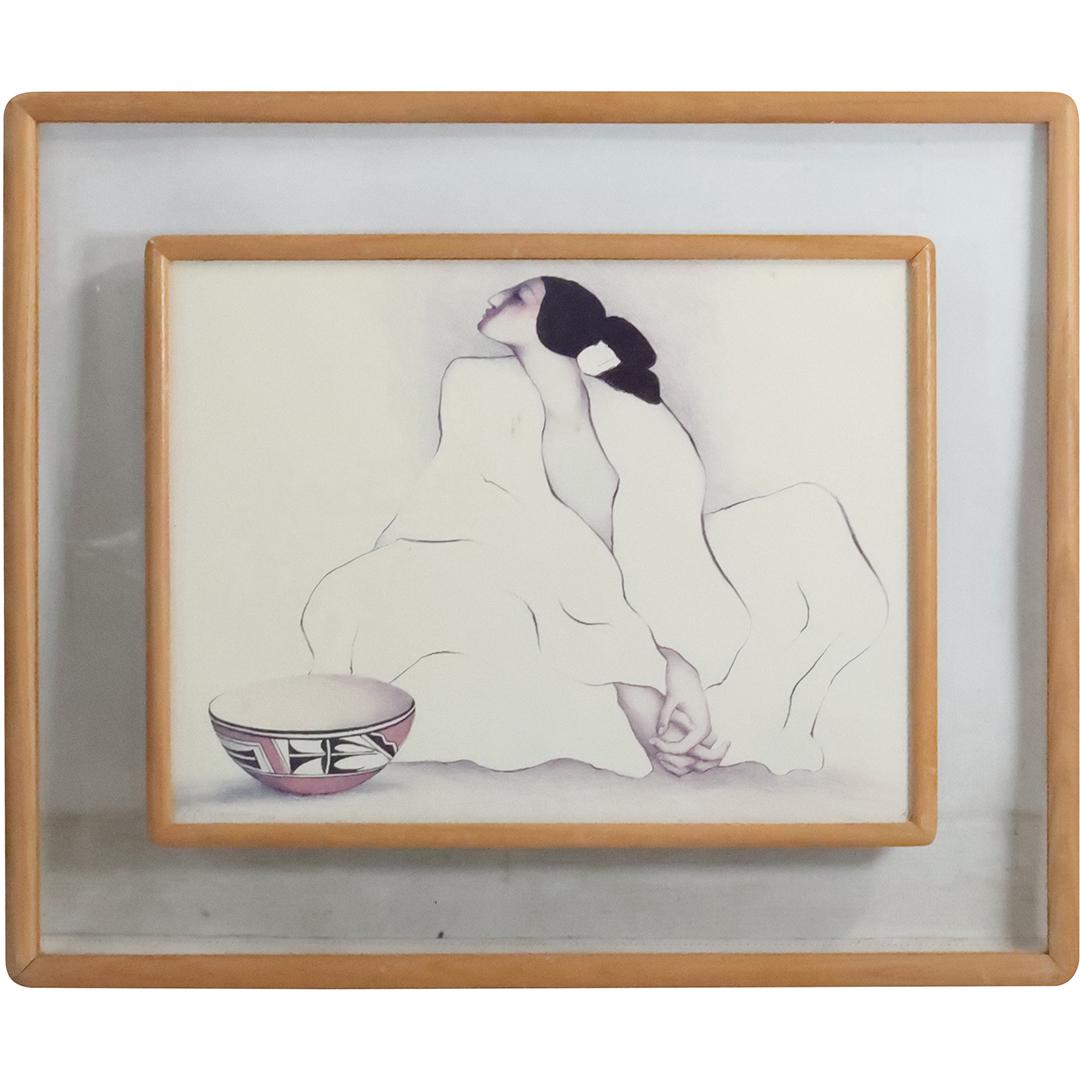 R C Gorman 1979, Framed Print Native American Figure and Pottery Bowl (1 of 12)