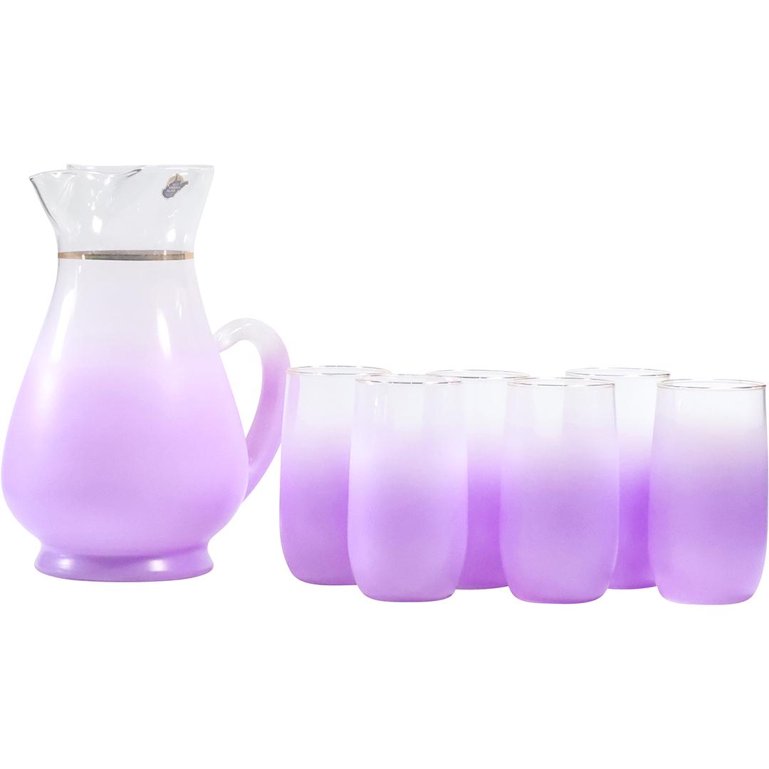 7-Pc West Virginia Glass Purple Lemonade Set Pitcher with 6 Tumblers, Original Label (1 of 15)