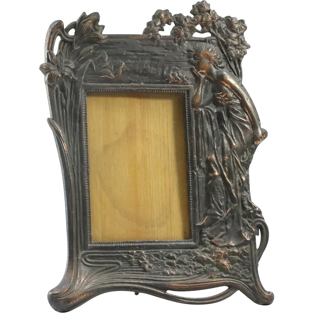Art Nouveau Style Cast Metal Easel Back Picture Frame with Embossed Woman (1 of 15)