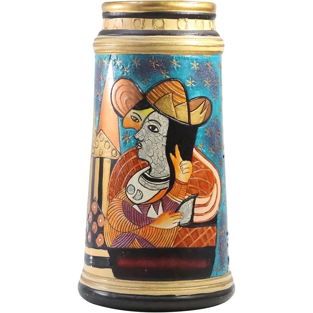 Ceramic Apothecary Jar with Picasso Style Abstract Figures marked Argaman 13.25 inches height (1 of 17)