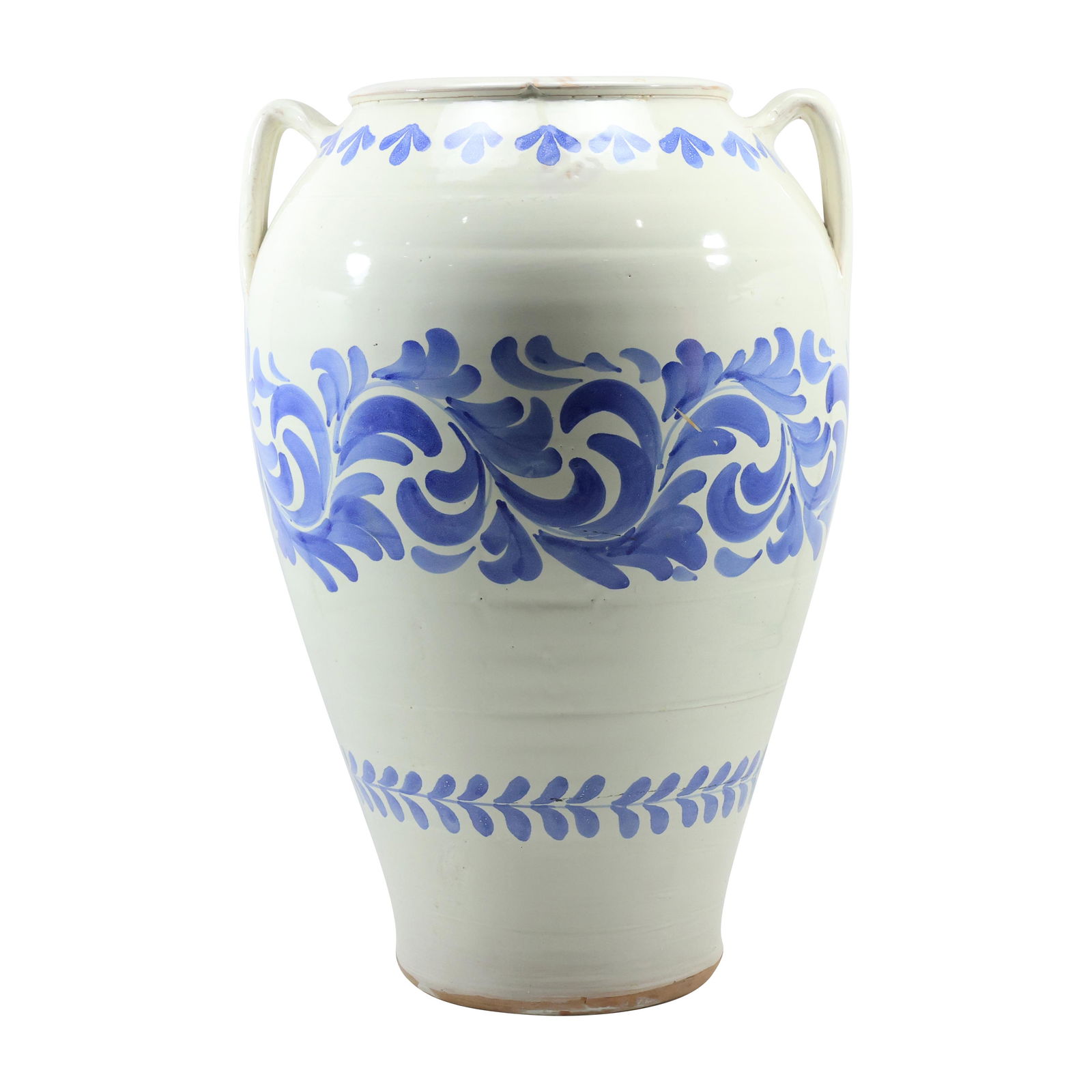 Nicola Fasano, Italian Redware Pottery Tall Vase White Glaze with Blue Decoration 21.5 in. height (1 of 20)