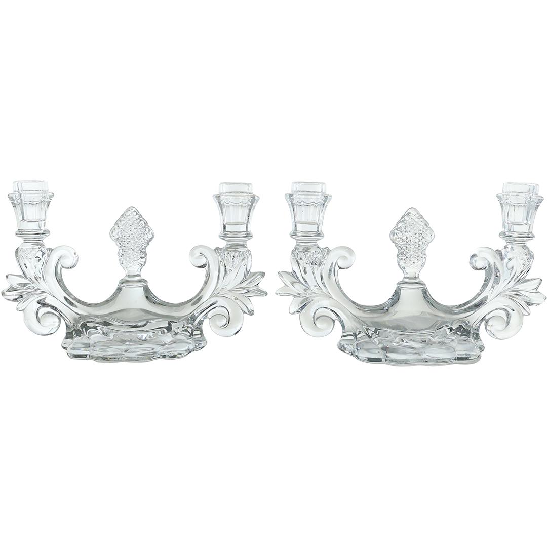 [2] Cambridge Wildflower Clear Crystal Glass 2-Light Candleholders 10.75 inches length: [2] Cambridge Wildflower Clear Crystal Glass 2-Light Candleholders 10.75 inches length. size: 7 in. x 10.75 in. THIS AUCTION HAS SPECIAL PICK UP DATES SPECIAL PICK UP DATES AND TIME-LINE, W/ EXTENDED 