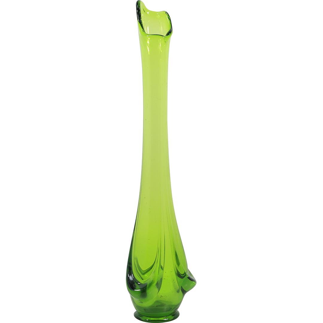 Tall Green Mid Century Modern Swung Viking Glass Vase 18.75 inches height: Tall Green Mid Century Modern Swung Viking Glass Vase 18.75 inches height. size: 18.75 in. x 4.75 in. THIS AUCTION HAS SPECIAL PICK UP DATES SPECIAL PICK UP DATES AND TIME-LINE, W/ EXTENDED PICK UPS. 