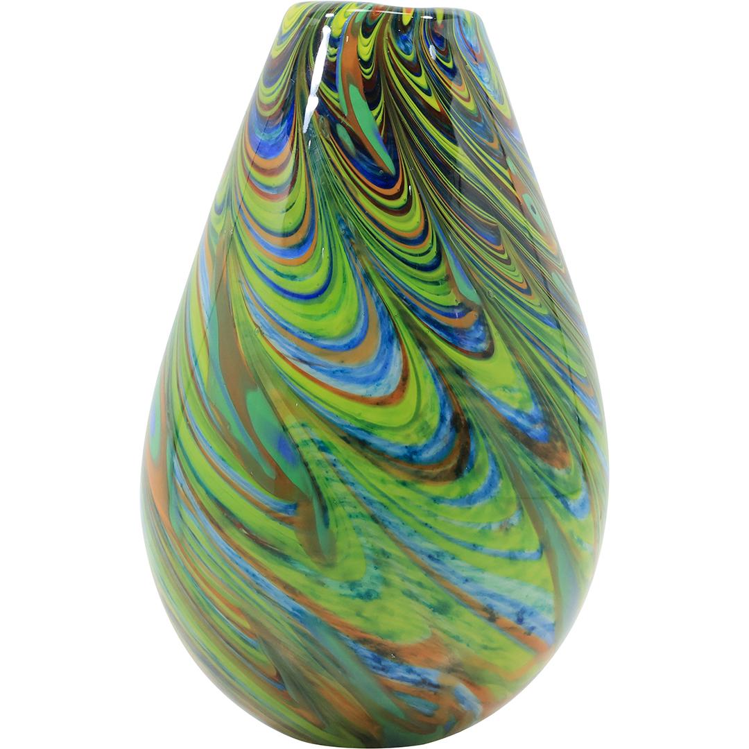 Green Art Glass Pulled Feather Swirls Vase, Gorgeous Designs label 8.75 inches height (1 of 18)